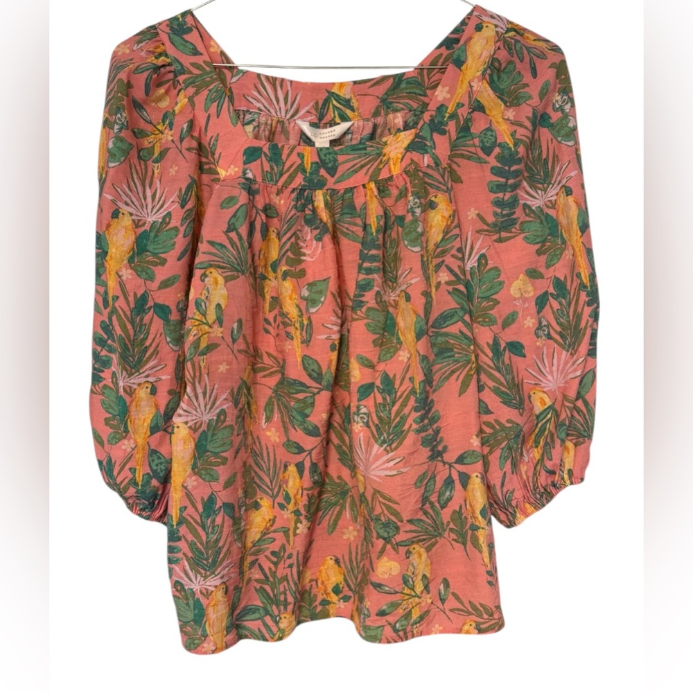 LC Lauren Conrad Peasant Ruffle Tropical Top Market Blooms XS NWT